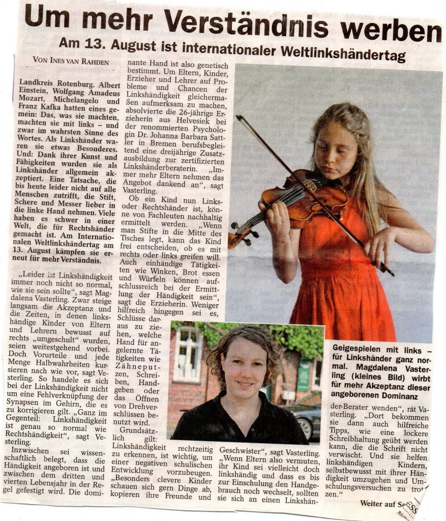 Weltlinkshändertag 2014 (1) : Um mehr Verständnis werben