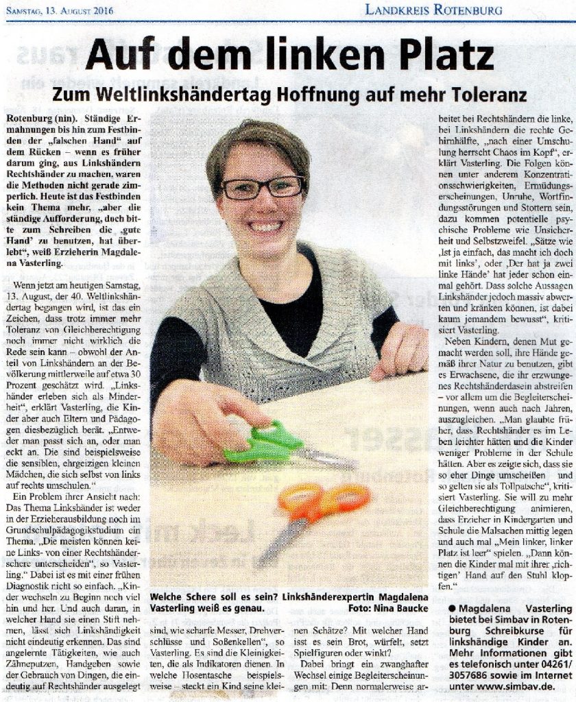 Weltlinkshändertag 2016: Auf dem Linken Platz